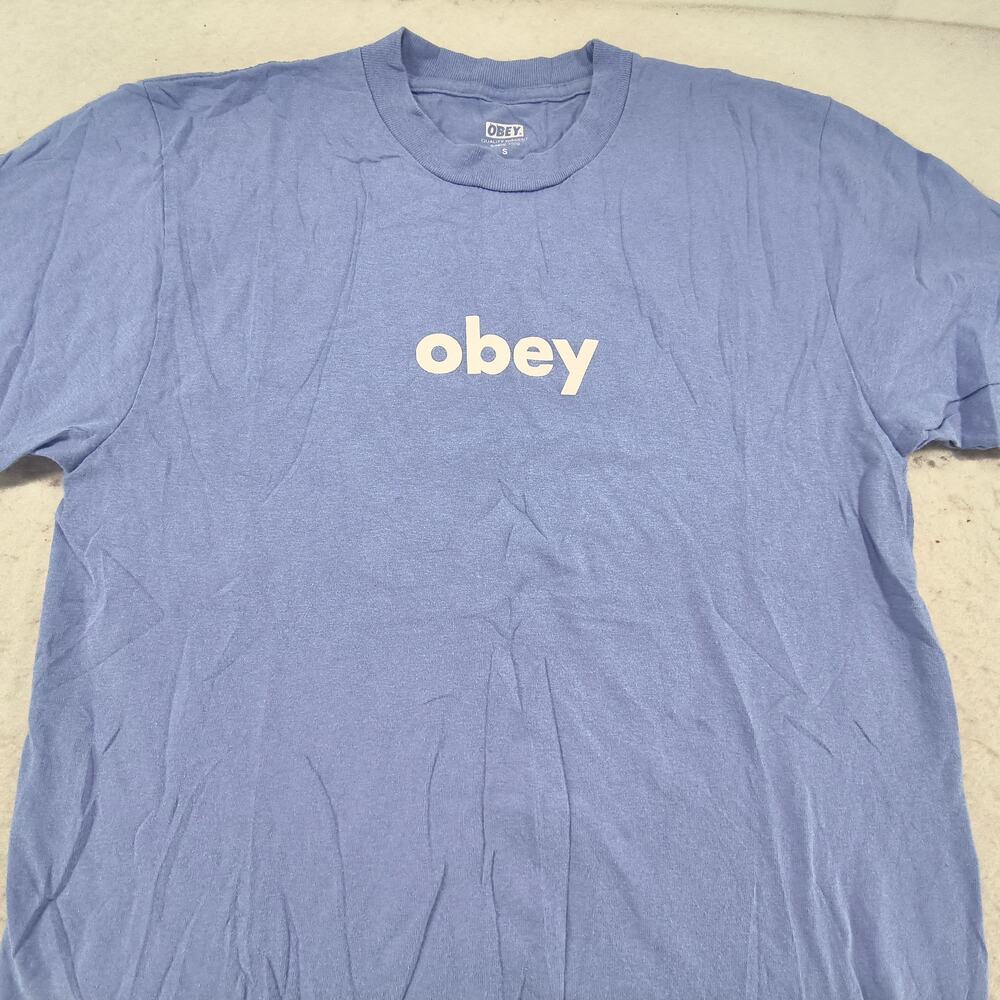 Obey Casual Crew Neck Short Sleeve Graphic Shirt Mens Size Small S Blue